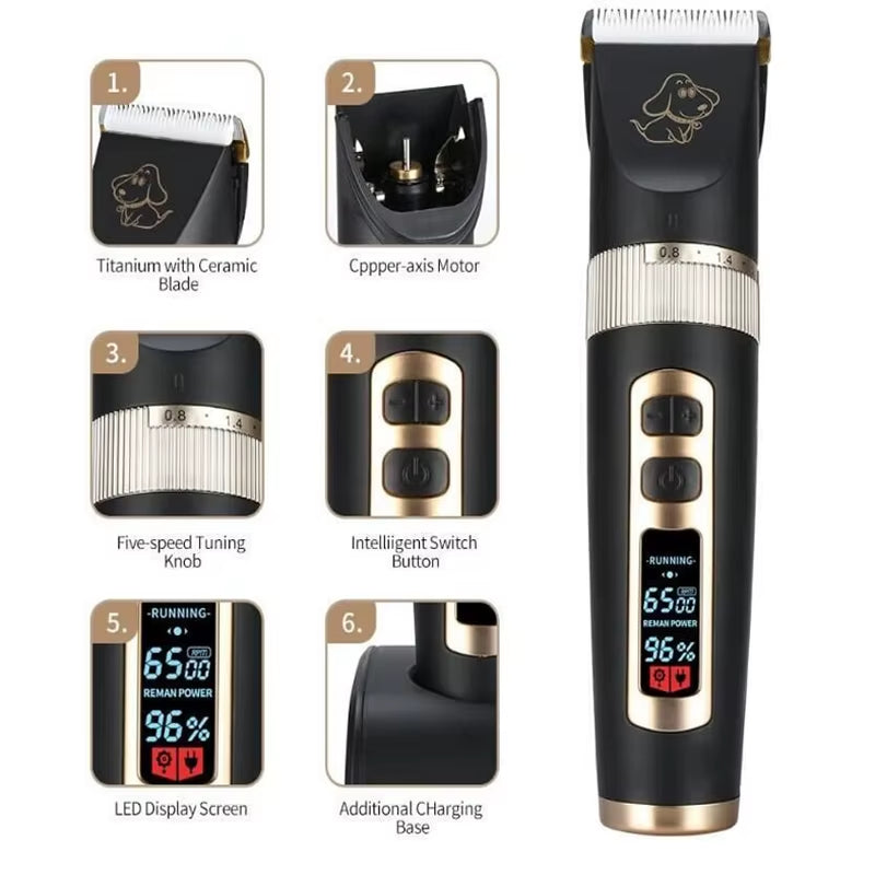 Baorun P2 Professional Rechargeable Electric Hair Clipper for Dogs and Cats with LCD Screen