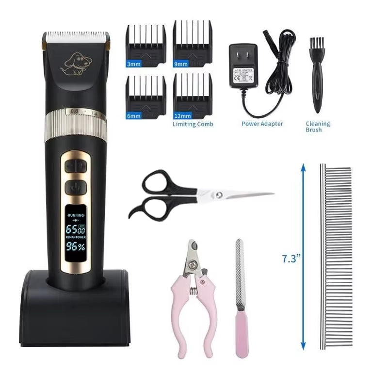 Baorun P2 Professional Rechargeable Electric Hair Clipper for Dogs and Cats with LCD Screen
