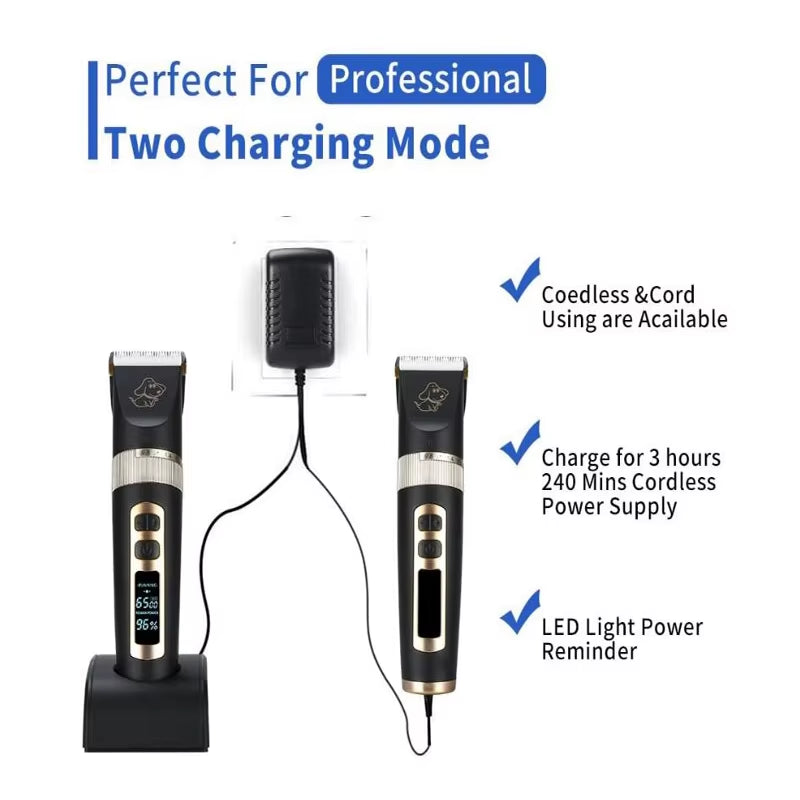 Baorun P2 Professional Rechargeable Electric Hair Clipper for Dogs and Cats with LCD Screen